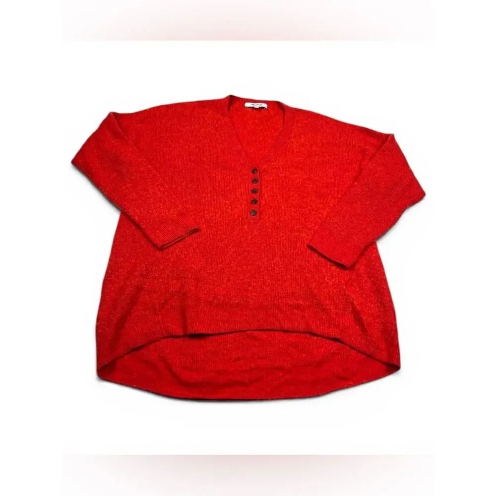 Madewell Asherton Henley Oversized Sweater Red Layering Comfy Casual Pullover S